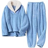 Fenclushy Women's Fluffy Loungewear Sleepwear Lounge Casual Pajamas Sets Loose Long Sleeve Fleece Pullover and Pants Set