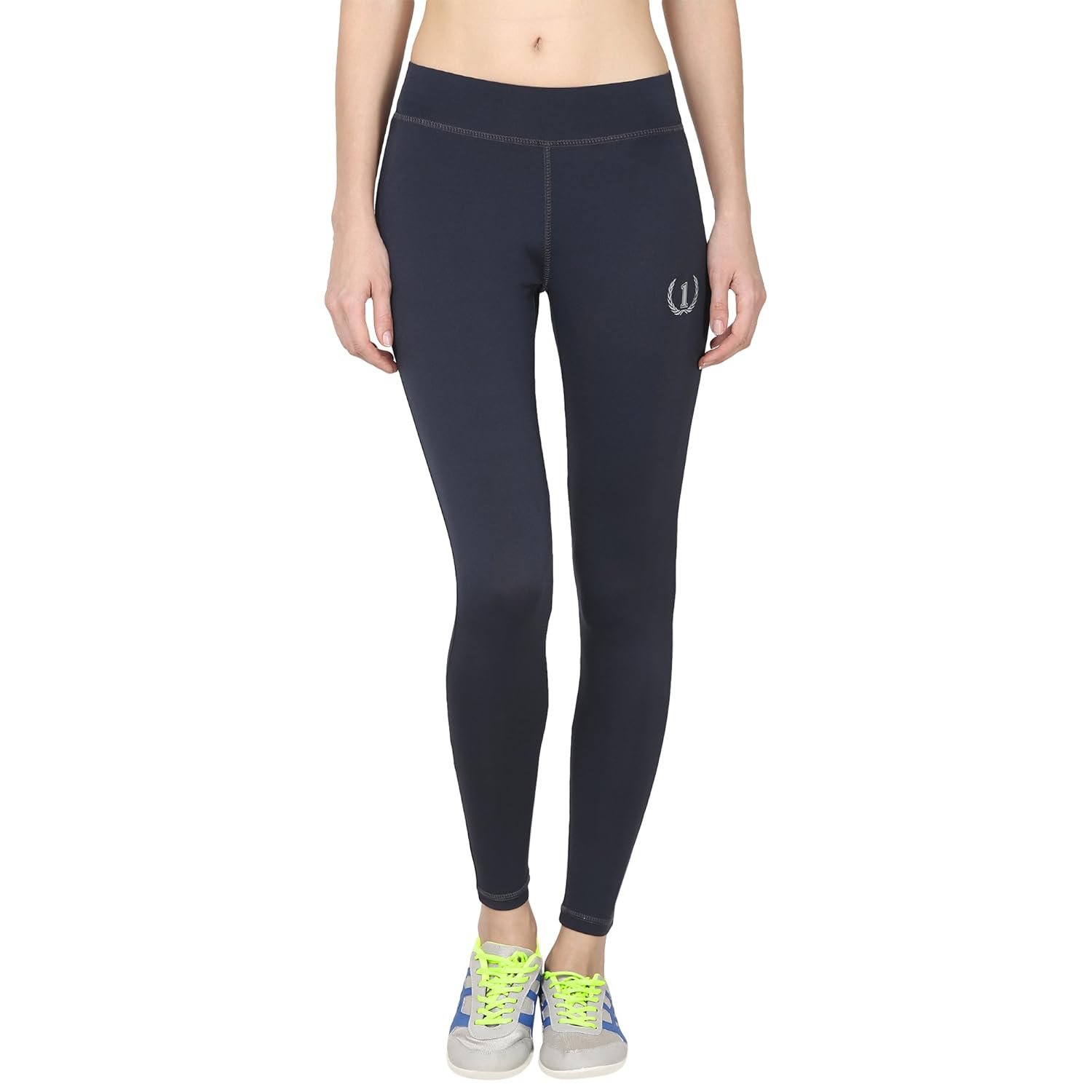 onesport dark grey solid slim fit ankle length sports tights for women(onsp40dg)