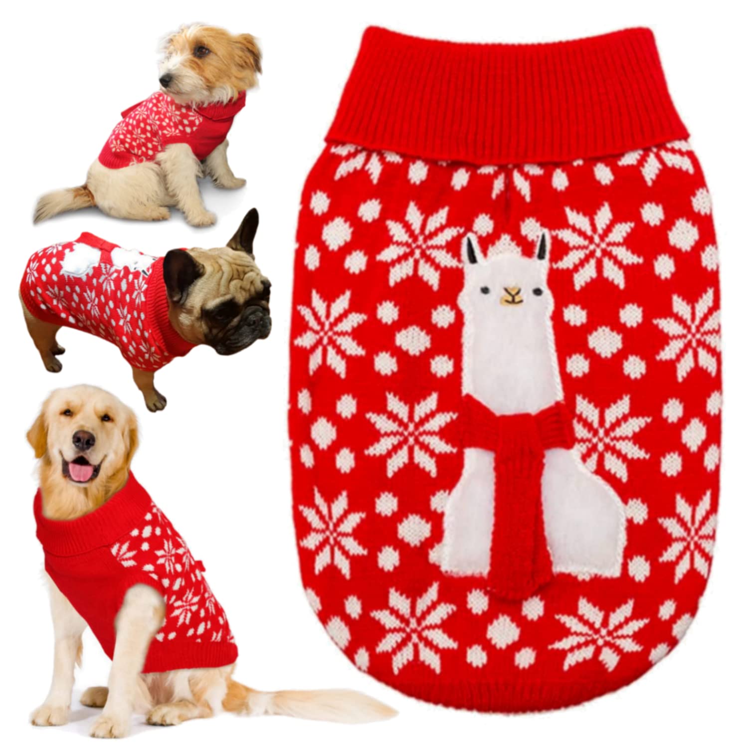 Christmas Dog Jumper for Medium Dog Breeds - French Bulldog, Pug - Knitted Xmas Dog Sweater with Alpaca Design (Medium)