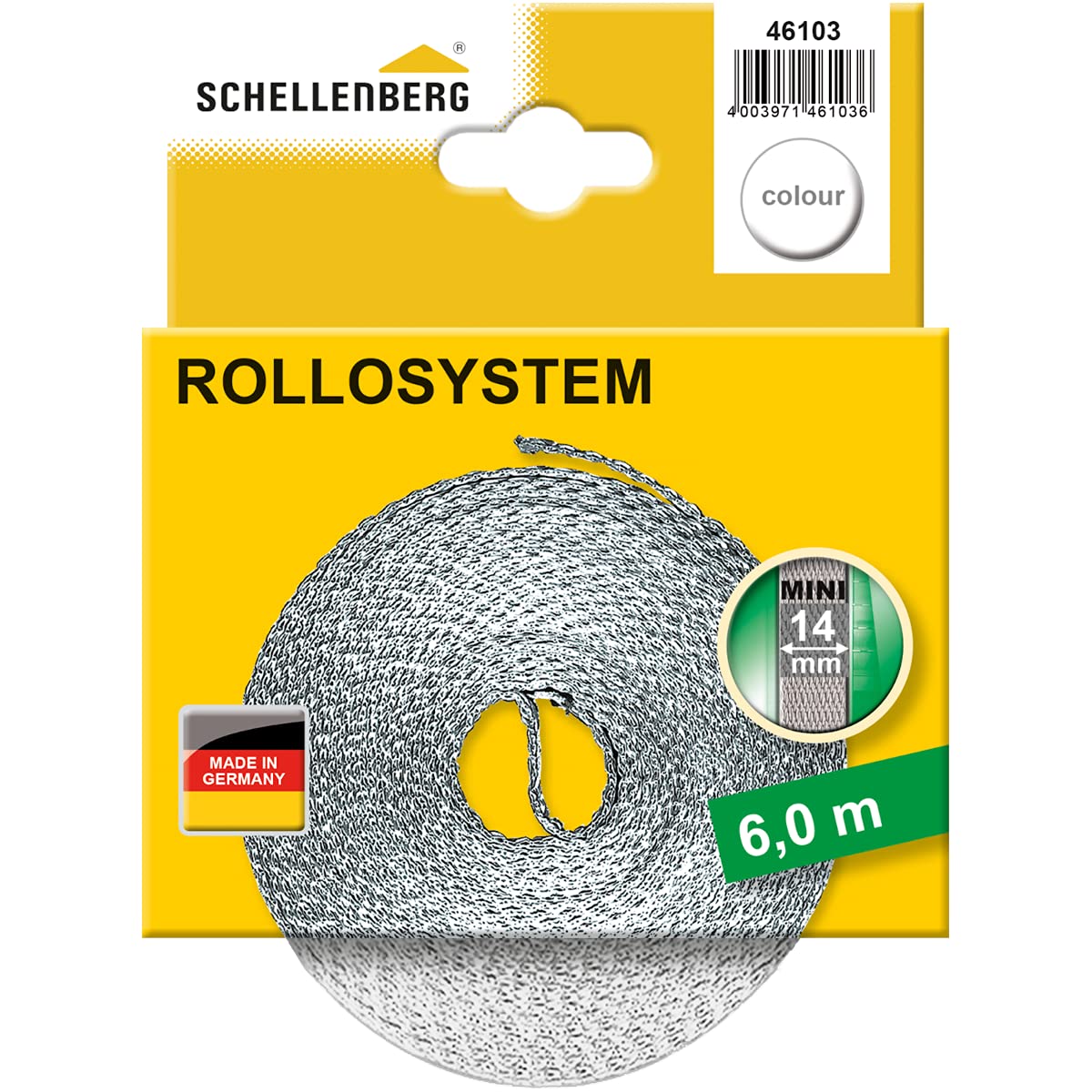 Schellenberg 44501 Roller Shutter Strap for Window (Width: 14 mm, Mini System: 4.5 m), White, 46103