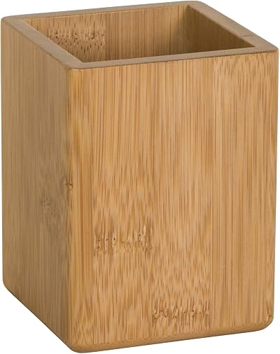 Osco Bamboo Square Pen Pot Desk Tidy 10.2 cm Office Organizer