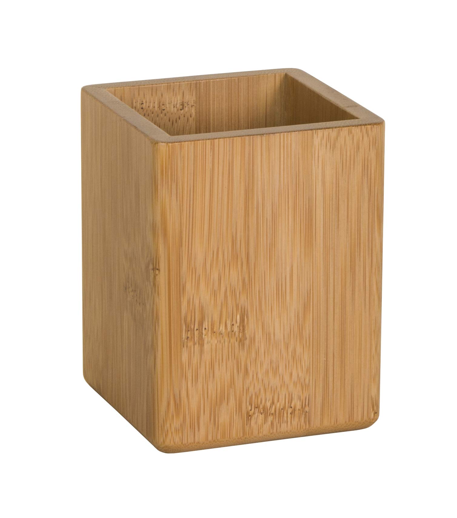 OSCO Bamboo Square Pen Pot, MOSO Bamboo Desk Tidy & Office Organiser, Compact Square Pencil Holder for Workspace, Makeup Brushes & Cosmetics, 10.2x7.7x7.7 cm, Single — image 1