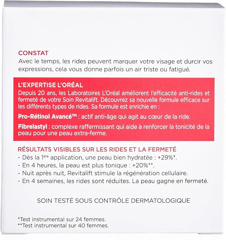 L’ORÉAL PARIS - SOIN NUIT HYDRATANT VISAGE ANTI-ÂGE - CRÈME ANTI-RIDES, EXTRA-FERMETÉ & TONIFIANTE - ENRICHI AU PRO-RÉTINOL & FIBRELASTYL - TOUS TYPES DE PEAUX - REVITALIFT - 50 ML