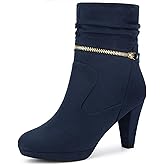 Allegra K Women's Ankle Zip Platform High Heel Navy Blue Mid Calf Boots 8 M US