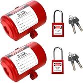 Jucoan 2 Pack Electrical Plug Lock for Lockout Tagout, OSHA Compliant Small Electrical Plug Lockout Tagout Device for 110V &amp; 220V 3 x 2.25 Plugs, with 2 Safety Padlocks for Home Factory