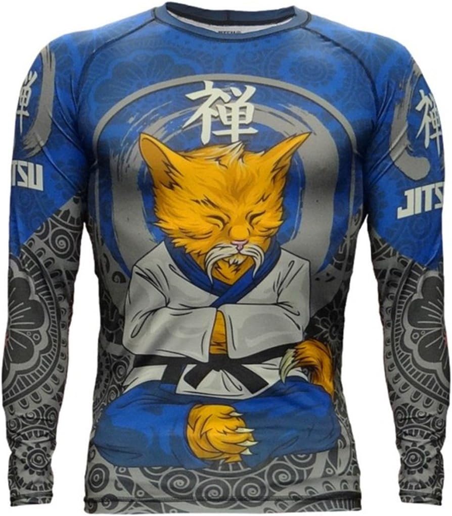 Jitsu Rash Guard Zen Cat Men’s – Compression Shirt Long Sleeve – No-Gi Jiu MMA Grappling BJJ
