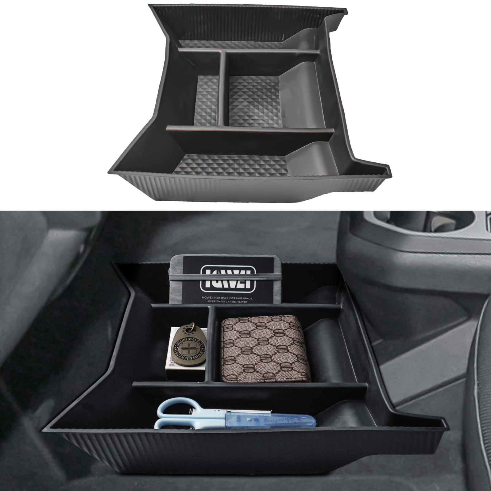 Photo 1 of HGWEI Floor Center Console Organizer Compatible with 2022-2026 BMW iX Interior Accessories, iX i20/ xDrive40/ xDrive50/ M60 Lower Armrest Storage Box Compartment Insert Tray, Black