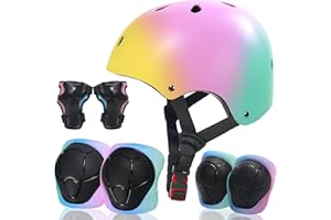 Kids Bike Helmet with Sports Protective Gear Set Knee Elbow Pads Wrist Pads for Toddler Age 2-14 Boys Girls, Bike Skateboard 