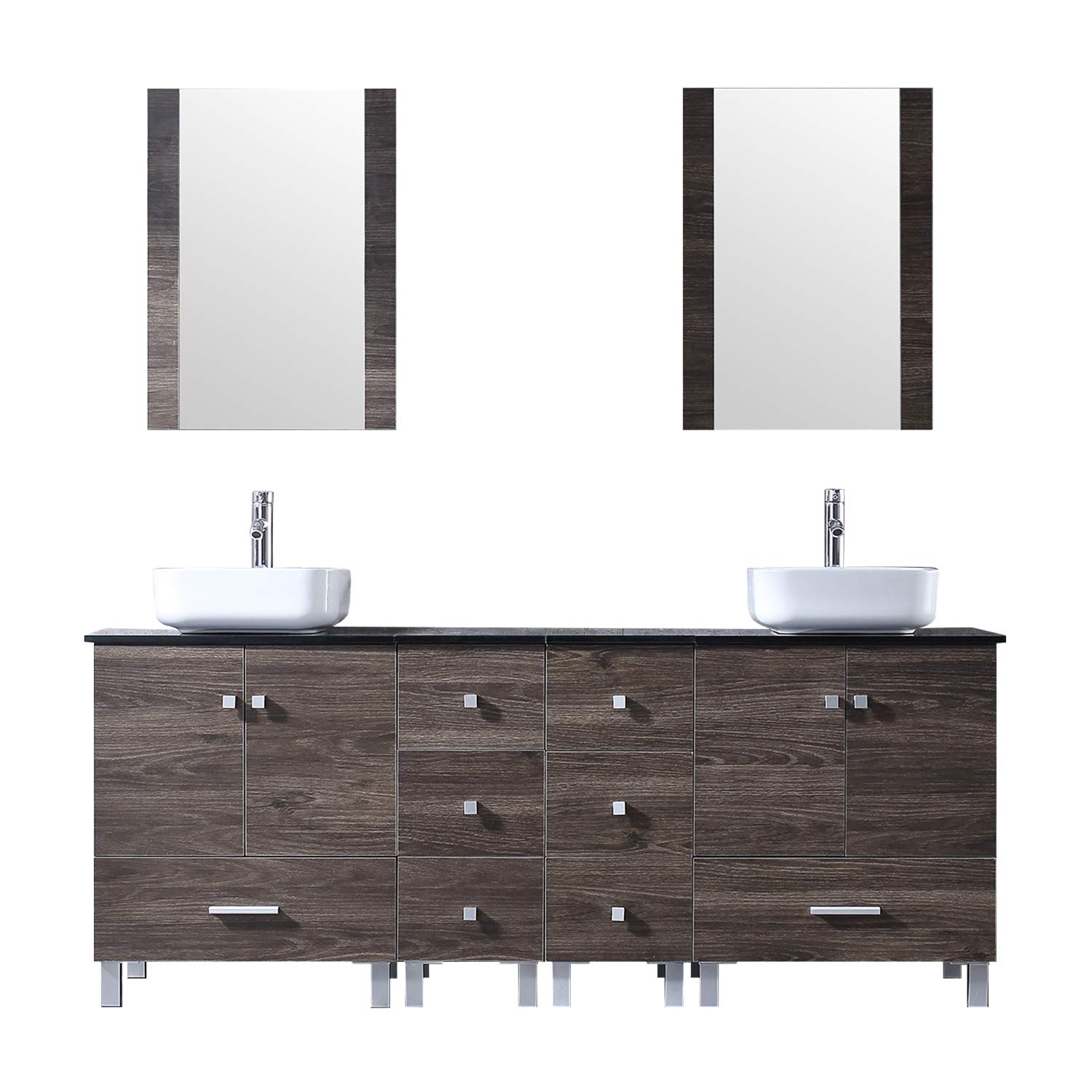 Photo 1 of wonline 72" Farmhouse Double Sink Bathroom Vanity with Modern PLY Wood Storage Cabinet,Square Ceramic Vessel Sinks, Mirror & Chrome Faucet w/Pop-Up Drain
