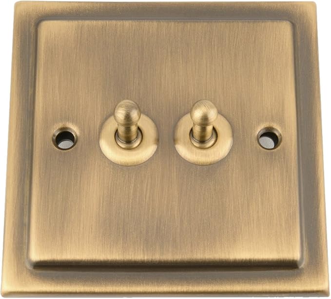 Toggle Dolly Light Switch 2 Gang Victorian Antique Brass 10 Amp 2
