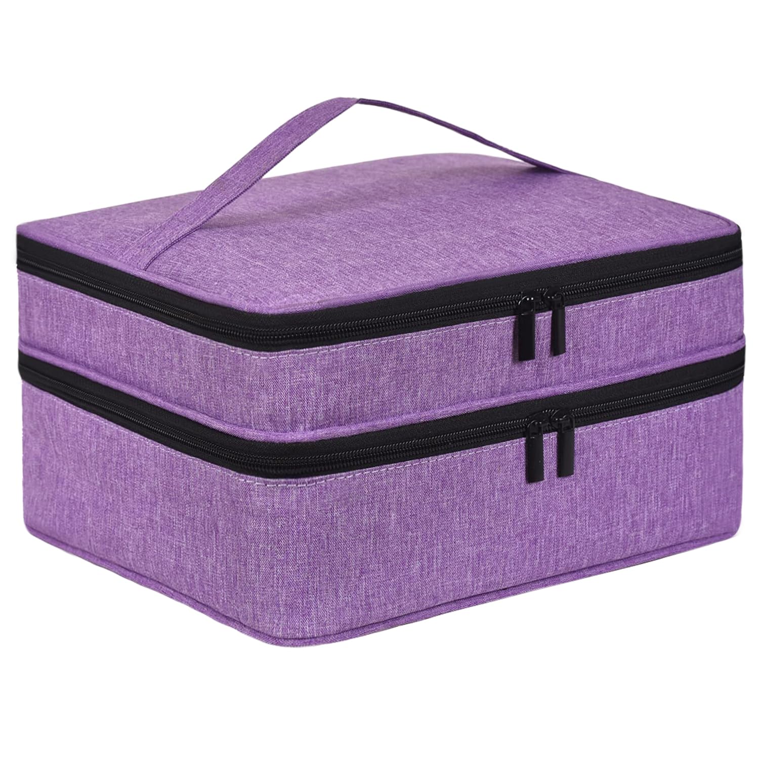 LYFFXYH Double-Layer Nail Polish Organizer-Hold 42 Bottles, Nail Polish Storage with Handle, Nail Bag Organizer Case for Professional Manicure Kit & Travel, Purple, 42 Bottles-Small