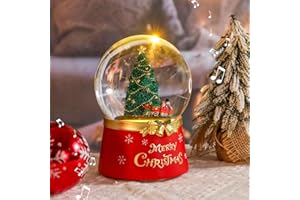 VCUTEKA Christmas Snow Globe Musical - Rotating Train Tree Red Water Snow Globes LED Light Change Music Box Home Christmas Decor for Kids