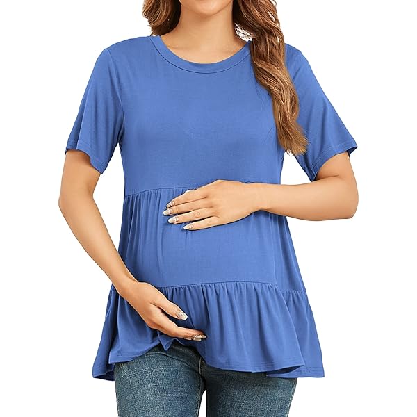 Women's Maternity Shirts Long Sleeve Split Side Pregnancy Tee Top Tunic Blouse Casual Mama Clothes Breastfeeding Casual Top Black Xxxl