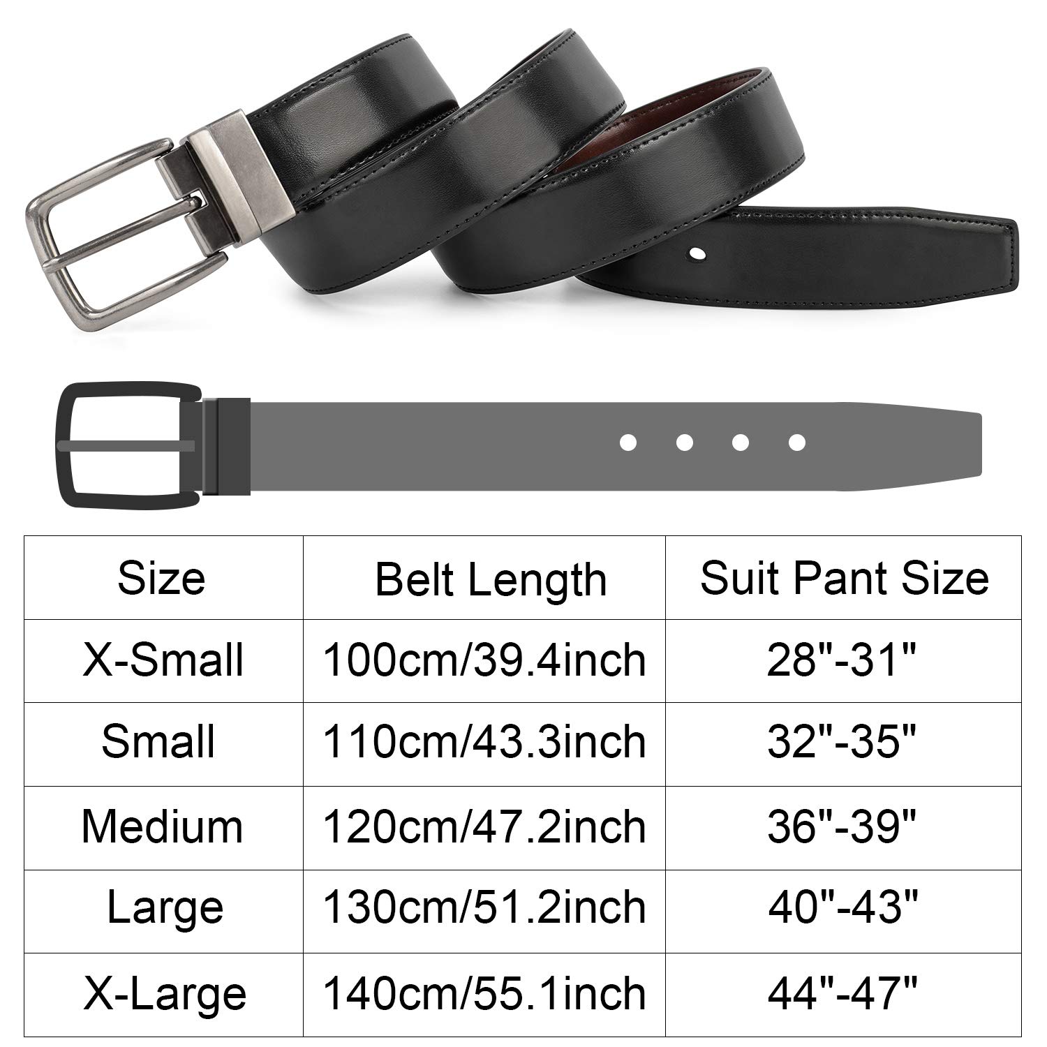 Reversible Leather Belt Casual Dress Belt with Rotated Buckle and Double Sided Strap, Fashion Jeans Belt for Men with Gift Packed