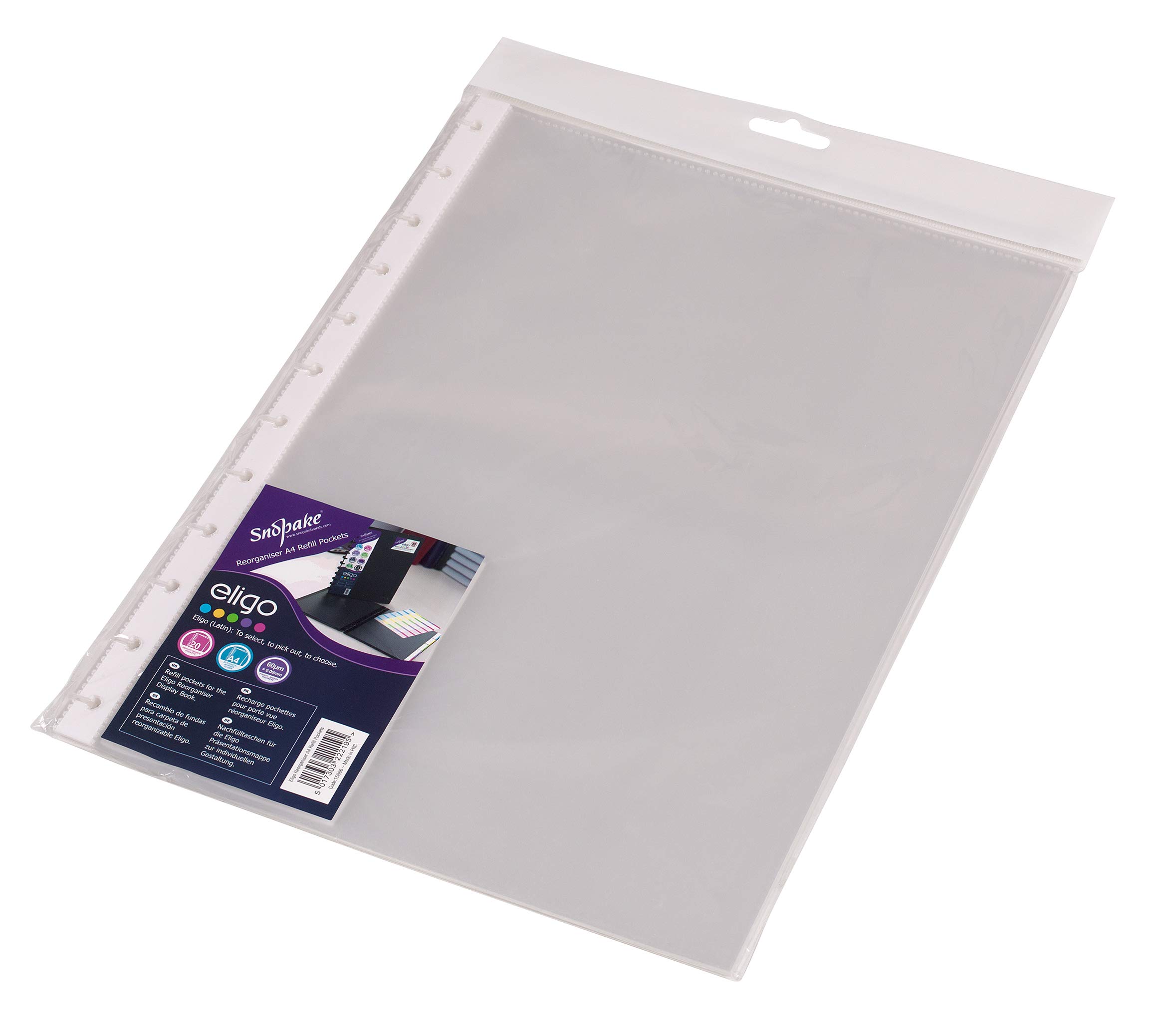 Snopake Eligo A4 ReOrganiser Display Book Refill Pockets [Pack of 20] Ref: 15866, Clear