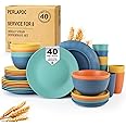Perlapoc Wheat Straw Dinnerware Set 40 PCS - Service for 8 | Plates, Bowls Set | Unbreakable Dishes - Dinner, Dessert Plates, Cereal Bowls, Drinking Glasses, Dishwasher Safe - Multi