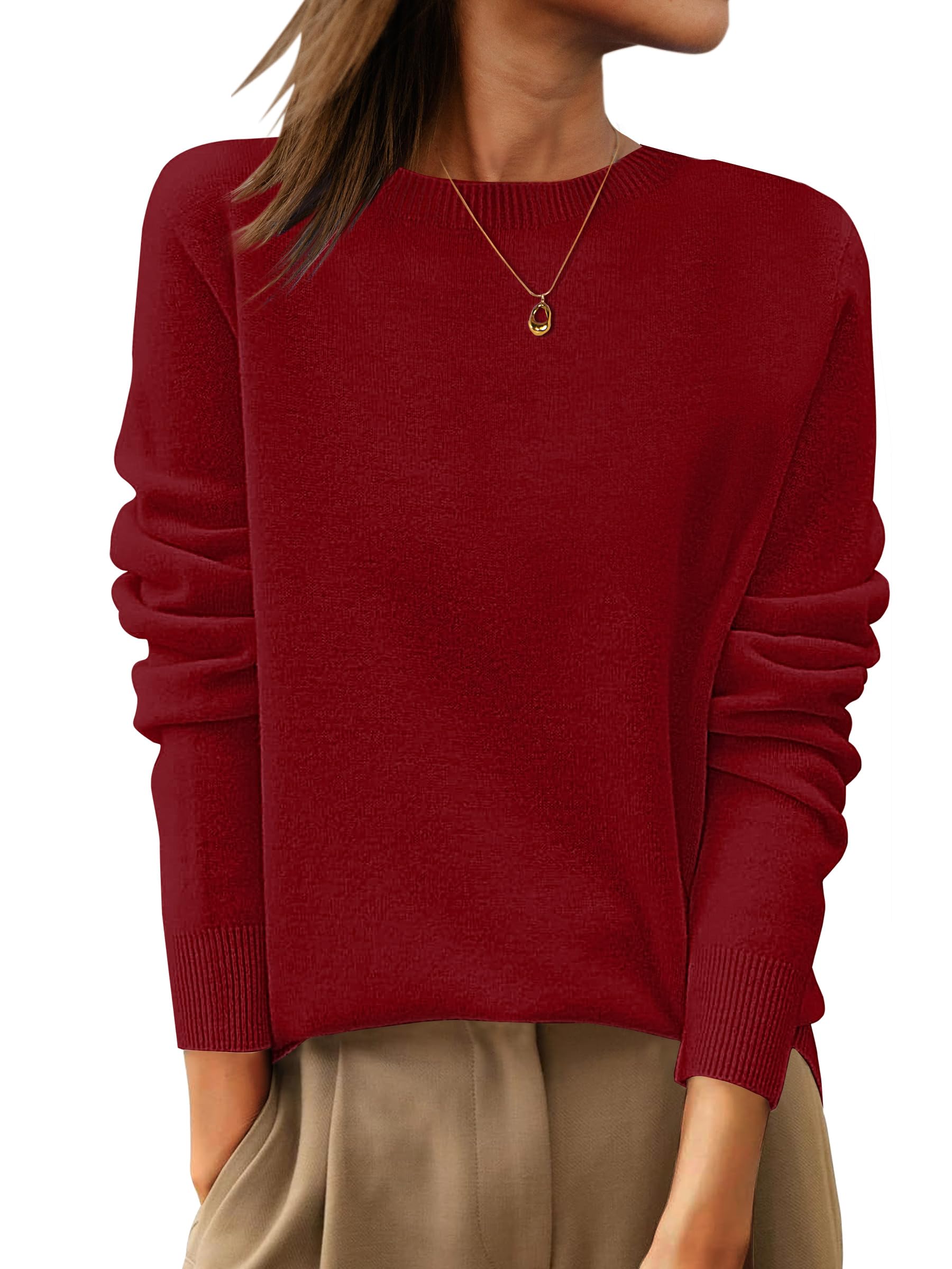 Photo 1 of **USED**
ANRABESS Womens 100% Wool Sweaters Crewneck Long Sleeve Work Business Casual Basic Sweater Tops 2025 Fall Outfits Red Medium