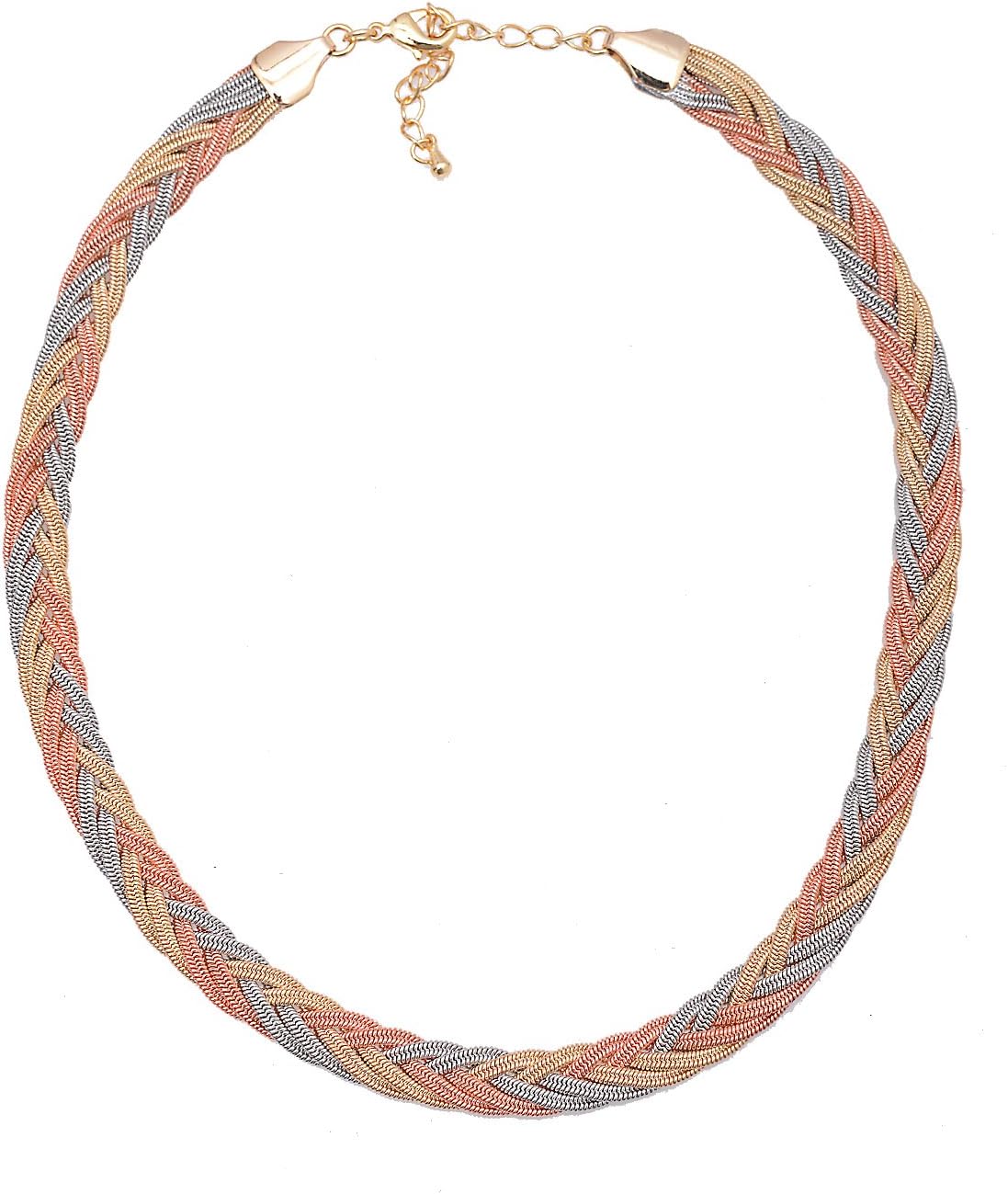 Spinningdaisy Tri Color Gold Braided Herringbone Choker Necklace (0.8 cm Thick Weaved)