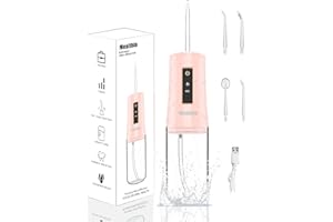 iHealthia-Water-Flosser-Teeth-Cleaner, Rechargeable - Waterproof, Portable Cordless Dental Oral Irrigator, Water flossers for Teeth, 3 Modes 4 Nozzles, for Home&Travel Warm Pink