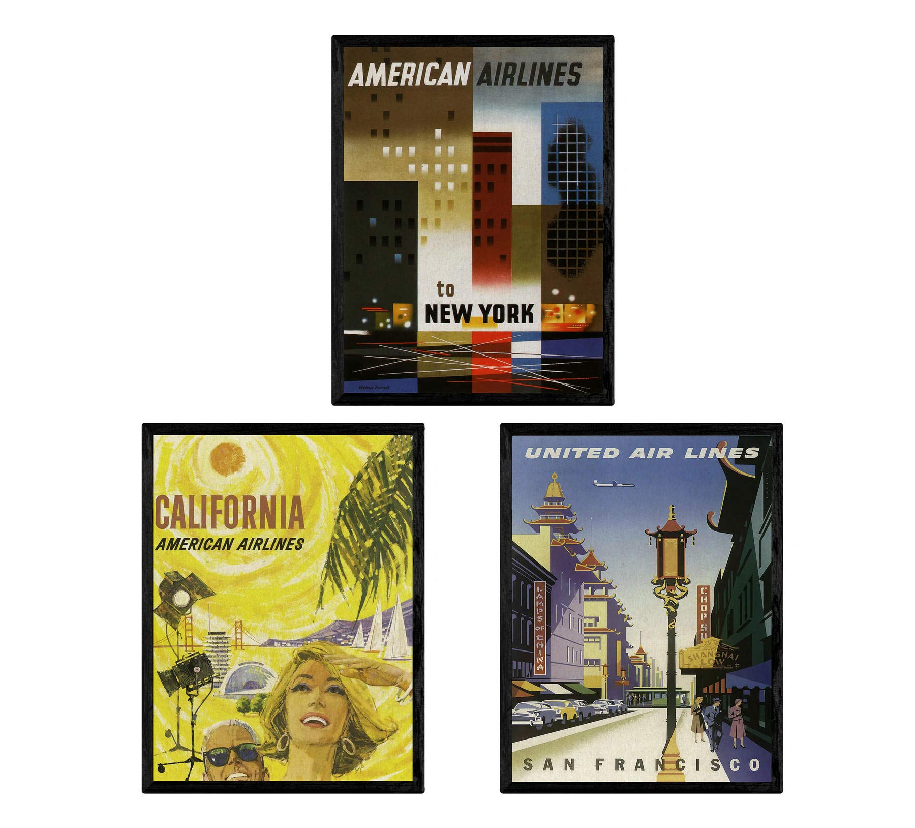 Nacnic Posters vintage. Posters advertising the world. Three vintage sheets of US cities. A3 size