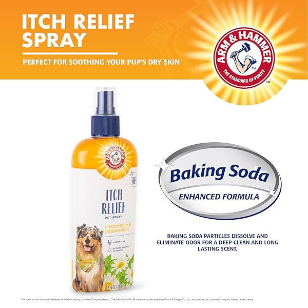ARM & HAMMER FOR PETS ITCH RELIEF SPRAY FOR DOGS, SOOTHING DOG SKIN SPRAY TO HELP CALM ITCHY AND IRRITATED SKIN AND HOT SPOTS BETWEEN BATHS, CHAMOMILE & PEPPERMINT SCENT, 8 FL OZ