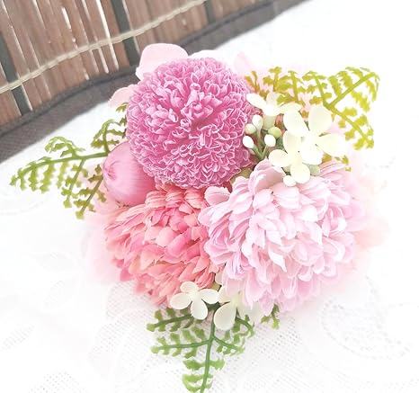 Amazon お供え花 プリザーブドフラワー アーティフィシャルフラワー ブッシュ 花瓶なし クリアケース付 一輪ざしタイプのミニ仏花 仏壇 お彼岸 初盆 納骨堂 ピンク プリザーブドフラワー オンライン通販