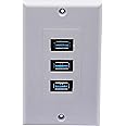 zdyCGTime 3 USB 3.0 A Wall Plate USB Component Composite Wall Data Transmission and Charger Outlet Mount Socket Face Plate Panel Cover White(3 USB A 3.0)