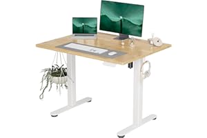 INNOVAR Solid Wood Standing Desk, Adjustable Height Electric Stand up Desk with Whole Piece Desktop, 40x24 Inches Sit Stand Home Office Desk White Frame/Natural Top