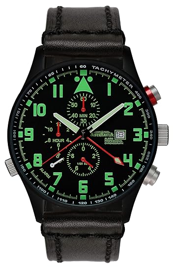 Astroavia Herren-Armbanduhr Alarm Chronograph Quarz mit Leder Armband P4BL
