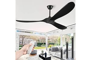 BOOSANT 72" Outdoor Ceiling Fans for Patios, Matte Black Ceiling Fans Without Lights, 3 Blades Wood Ceiling Fan with No Light by Remote Control Wet Rated for Indoor Outdoor, Porch, Farmhouse, Bedroom