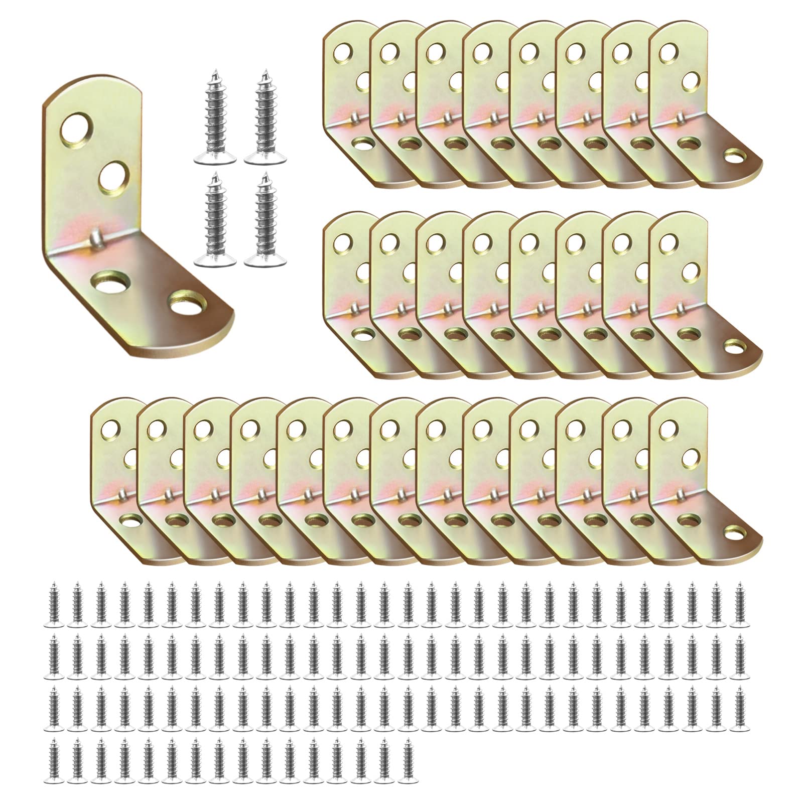 30 Pcs Metal Angle Brackets with Fixing Screws, Heavy Duty L Shaped Corner Brace Brackets for Wood, Shelf, Table, Cabinet