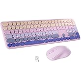 FCPLU x UBOTIE Wireless Keyboard and Mouse Combo with 110 Round Keycaps, Power Switch, and Scissor-Switch Typing Feel – Ideal for Office Use(Purple Gradient)