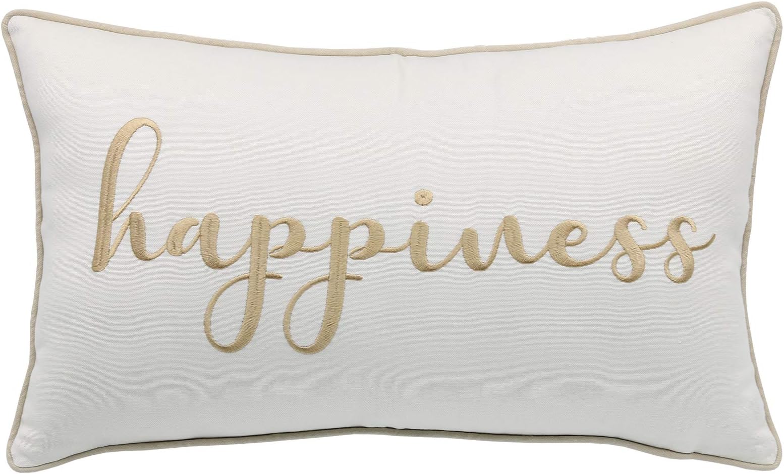 YugTex Happiness Sentiment Embroidered Decorative Lumbar Accent Throw Pillowcase - Family, Home, Living Room Decor - 12x20 Inches, Ivory-Beige