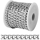 [16.5 FT] Silver Curb Chains for Jewelry Making, 6mm Wide 304 Stainless Steel Cuban Link Chain Roll Bulk for DIY Jewelry Making Craft
