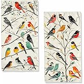 JLSTK Birds & Forest Bath Hand Towel Set of 2 - Vintage, Absorbent - 14"x28" - For Home, Hotel, Spa, Gym, Yoga, Beach, Nautical Decor & Gifts