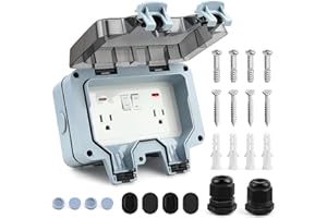 Delgada Outdoor Electrical Outlet with Switch and LED Indicator 15A 110-250V Waterproof Power Socket Box Outside Plug Recepta