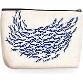 Wenboco Artistic Blue Fish Pattern Makeup Bag, Fish Gifts Cosmetic Bags Travel Organizer Bag Makeup Pouch, Sister Birthday Christmas Gift for Women Mom Friend, Animal Lover Gift for Women