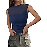 PRETTYGARDEN Women's Summer Sheer Mesh Tank Tops 2025 Trendy Casual Sleeveless Mock Neck Ruched Slim Fitted Going Out Shirts