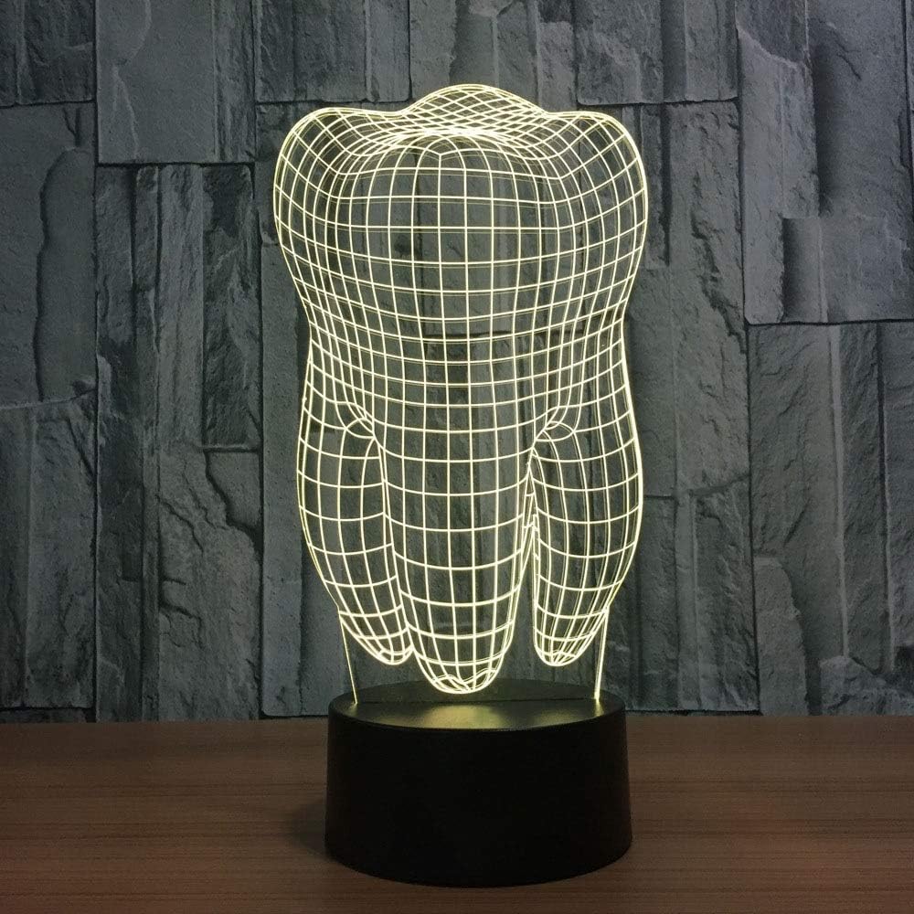Tianyifengg 3D-LED-7 color-remote control-small night light-creative dental modeling table lamp bedroom home lighting environment luminous children's gift