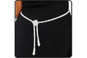 Wriidy Pearl Belt White Women Wasit Chain Adjustable Plus Size Belts Body Accessories for Dress