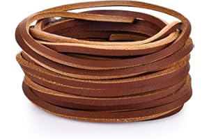 TeeLiy 3MM Flat Genuine Leather Cord - Natural Leather Lacing - Strip Cord Braiding String for Jewelry Making Shoe Lace Braided Bracelets Necklaces Handbags Knife Sheaths Brown (5Yards)
