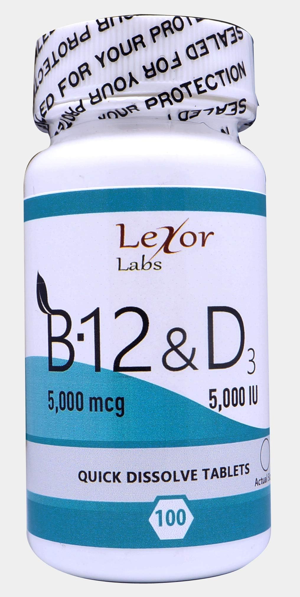 Lexor Labs Methylcobalamin Vitamin B12 5, 000 Mcg & Vitamin D3 5, 000 IU Quick Dissolve Tablets 100Count- Vitamin Supplements - for Healthy Nervous System, Strong Bone & Teeth