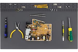 ESOLDNIC Extra Large Soldering Mat 23.7''x13.8'' Premium Silicone 932°F Heat Resistant Repair Mat Non-Slip Large Silicone Mat for Soldering Iron, DIY Projects, Electronics, Phone, Laptop Repair (Grey)