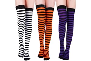 SATINIOR 3 Pairs Halloween Striped Thigh High Socks Long over Knee High Socks Halloween Cosplay Stocking for Women