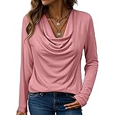 EVALESS Womens Tops Trendy 2026 Fall Cowl Neck Shirts Long Sleeve Teacher Clothes Office Business Dressy Casual Outfits
