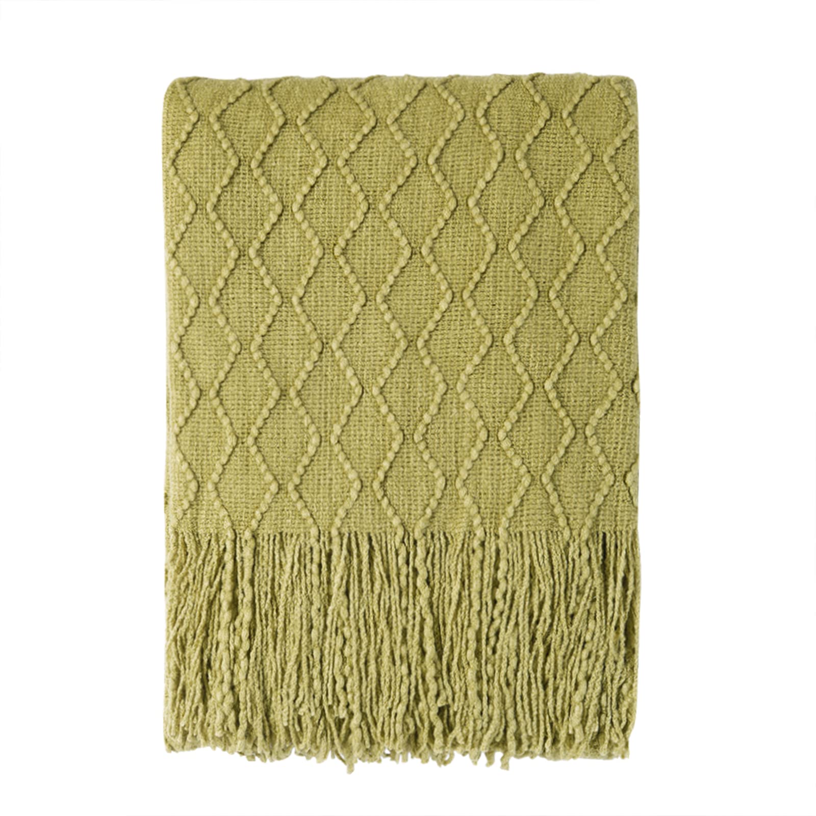 BOURINA Textured Solid Soft Sofa Throw Couch Cover Knitted Decorative Blanket,Olive Green, 127x152cm