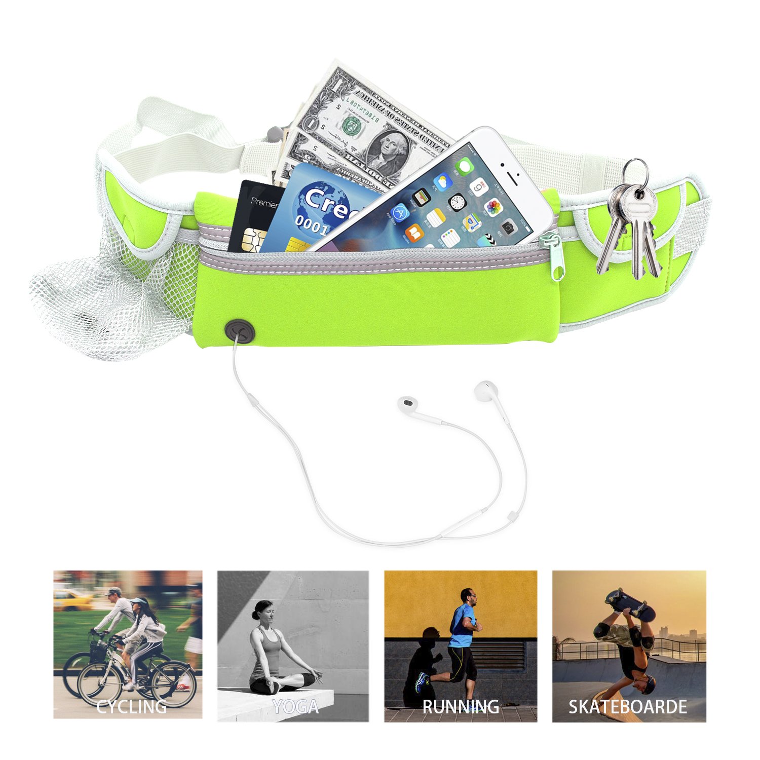 Running Belt Mens Womens Ladies Fitness Belt Holder for Iphone 7/7 Plus 6/6s/6 Plus All Mobile Phones Size Below 5. 5 inch Acessories Fits for Traveling Hiking Walking Green