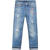 KIDSCOOL SPACE Girls Slim-fit Jeans, Ripped Holes Straight Denim Pants