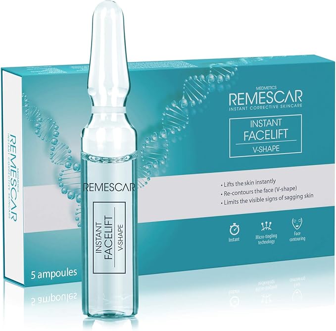 Remescar - Ampollas en forma de V - Suero de estiramiento facial instantáneo - Reducción de arrugas - Contornea la cara - Aprieta la piel - Refuerzo de colágeno - Resultados instantáneos: Amazon.es: Belleza