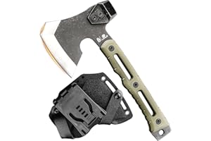 HX Outdoors Multifunctional Splitting Axe, Small Survival Camping Tactical Wood Hatchet, Mini Camp Bushcraft Hand Axes with Hammer and Kydex Sheath (Army Green)